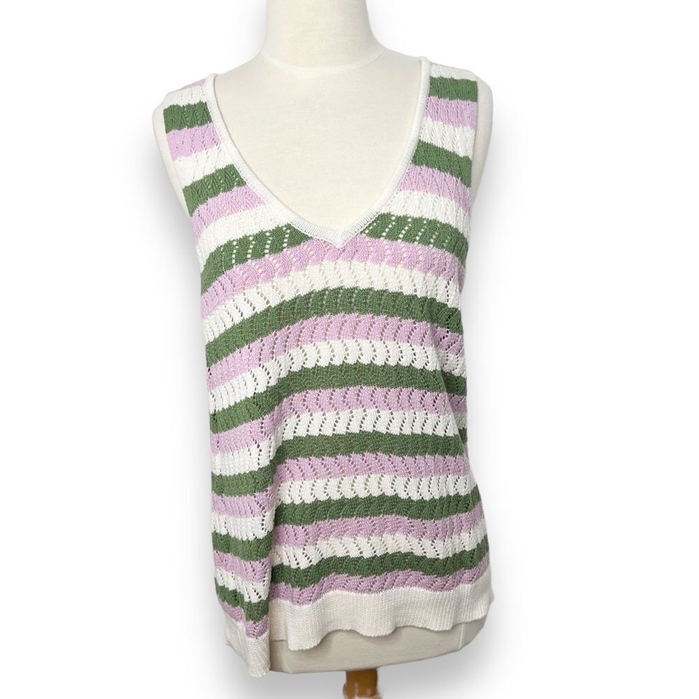 Nordstrom Belldini V-Neck Stripe Sweater Tank Vest XL Open Knit V Neck
